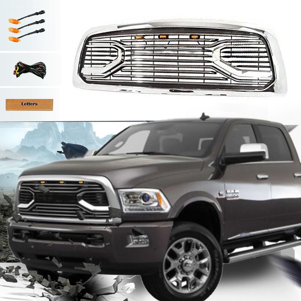 Chrome Front Grille Fits For 2013 2014 2015 2016 2017 2018 Dodge RAM 2500 3500 Big Horn Style With Letters W/LED Lights - Goodmatchup