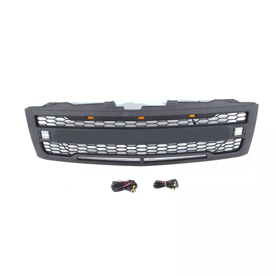 Front Grill For 2007 2008 2009 2010 2011 2012 2013 Chevy Silverado With 3+2 LED Lights & Letters Matte Black - Goodmatchup