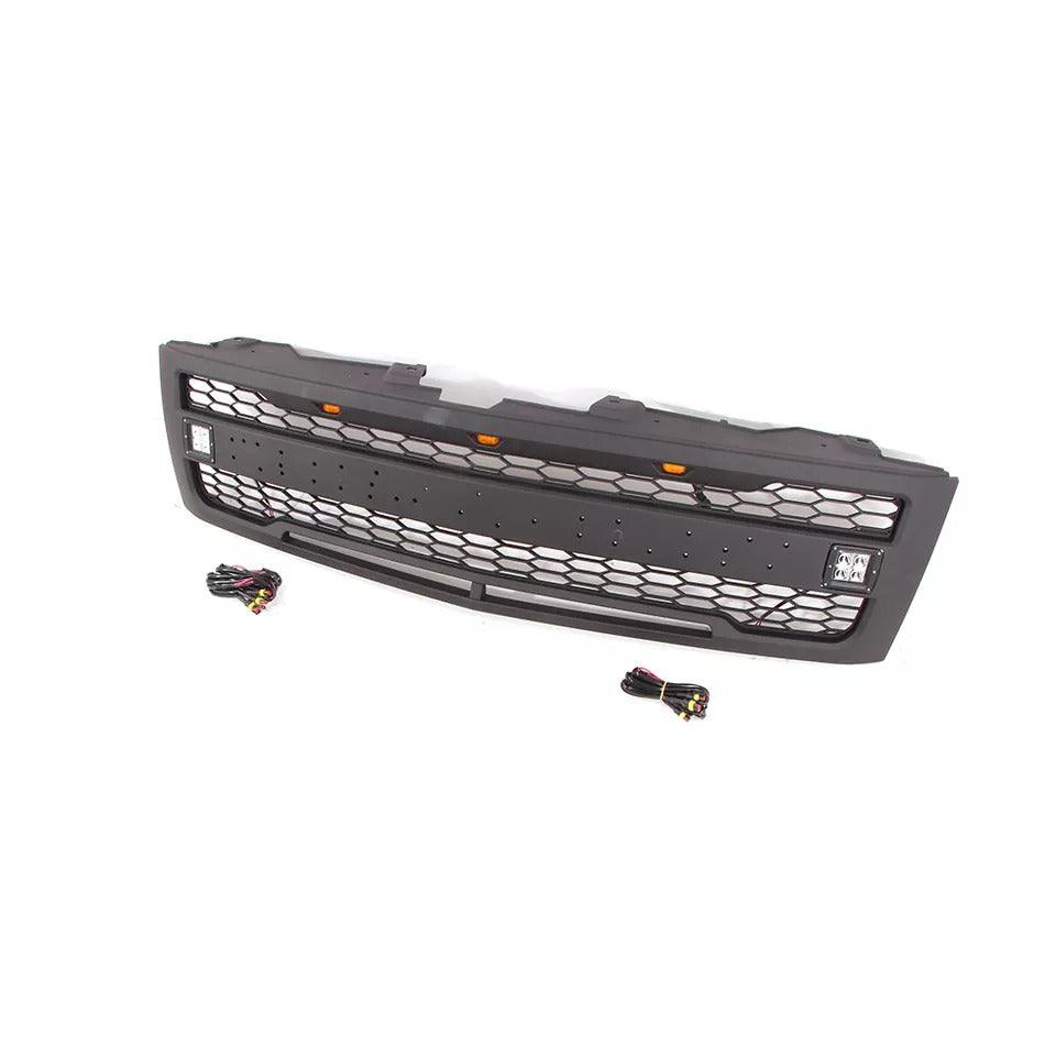 Front Grill For 2007 2008 2009 2010 2011 2012 2013 Chevy Silverado With 3+2 LED Lights & Letters Matte Black - Goodmatchup