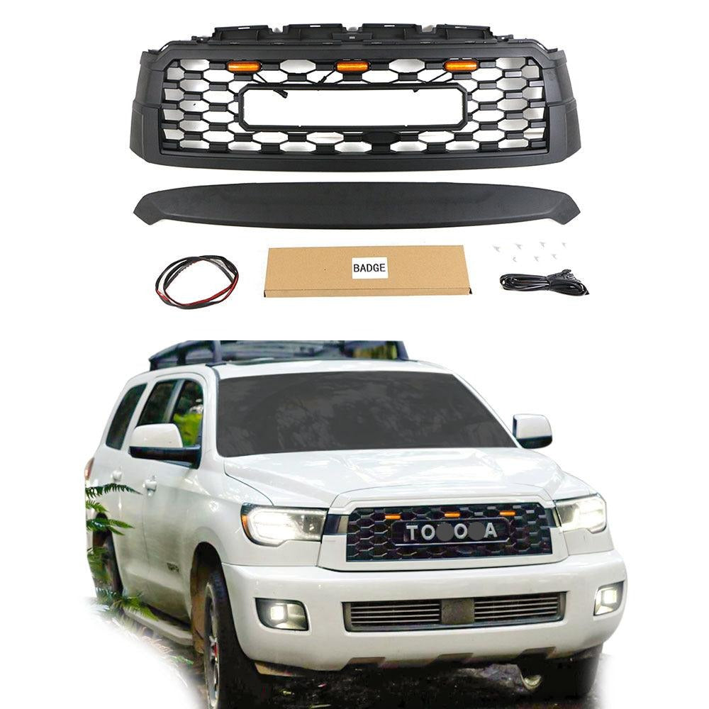 Front Grill For 2019 2020 2021 Toyota Sequoia TRD Pro Aftermarket Grille Repalcement W/Letters Matte Black - Goodmatchup