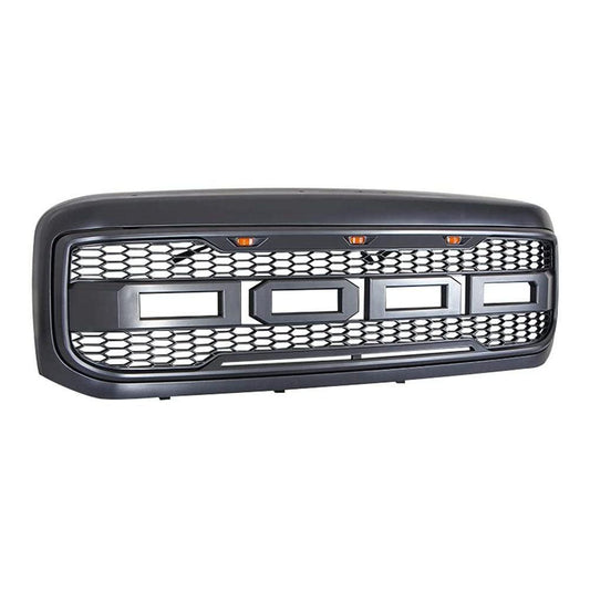 Front Grille For 2005 2006 2007 Ford f250 f350 Super Duty Raptor Style Grill W/LED Lights & Letters Matte Black - Goodmatchup