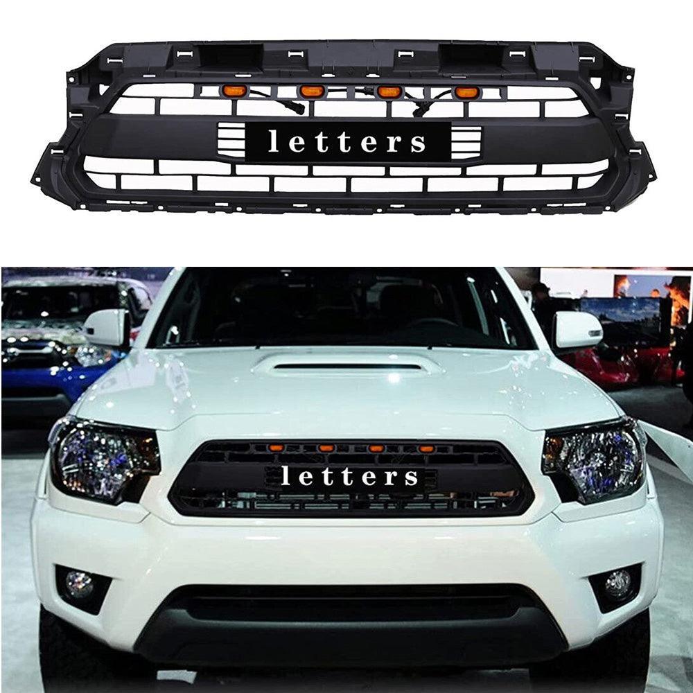 Front Grille For 2012 2013 2014 2015 Toyota Tacoma TRD Pro Grill With Amber Lights Matte Black - Goodmatchup