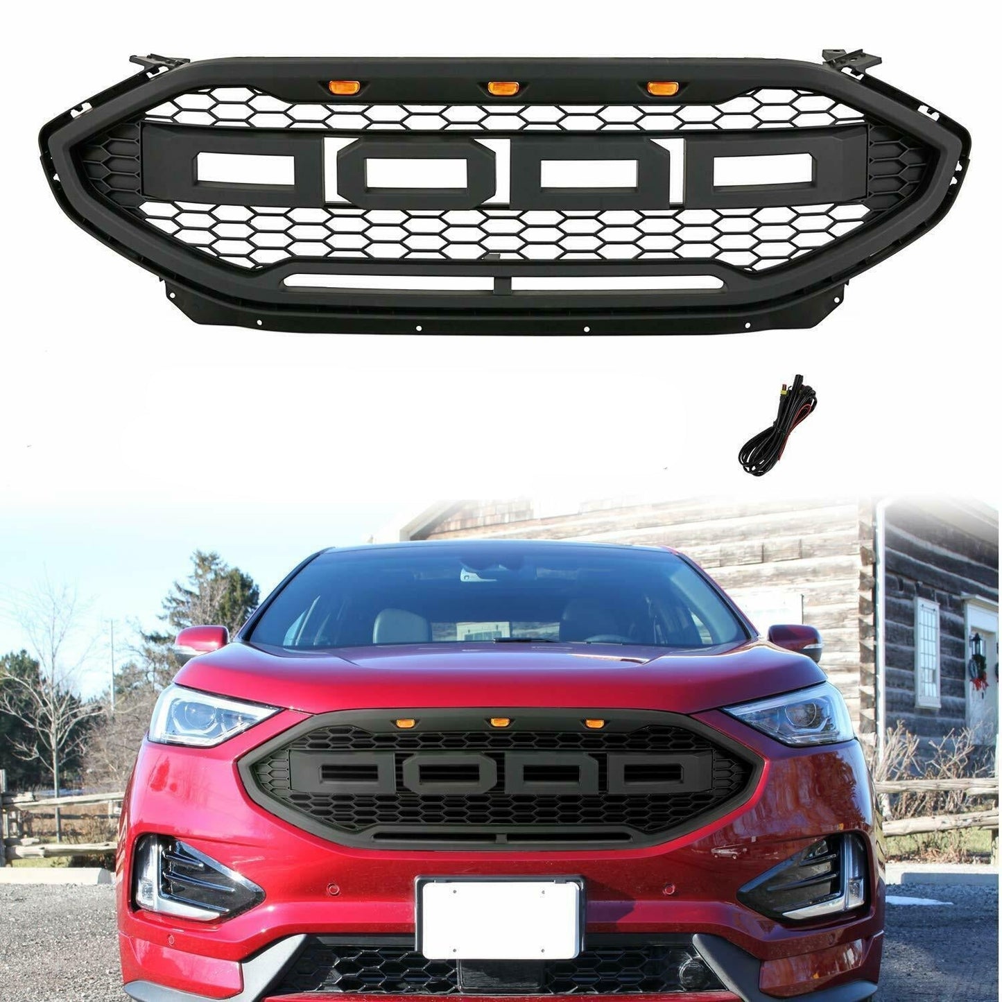 Front Grille For Ford EDGE 2019 2020 2021 W/ Letters & Lights Matte Black - Goodmatchup