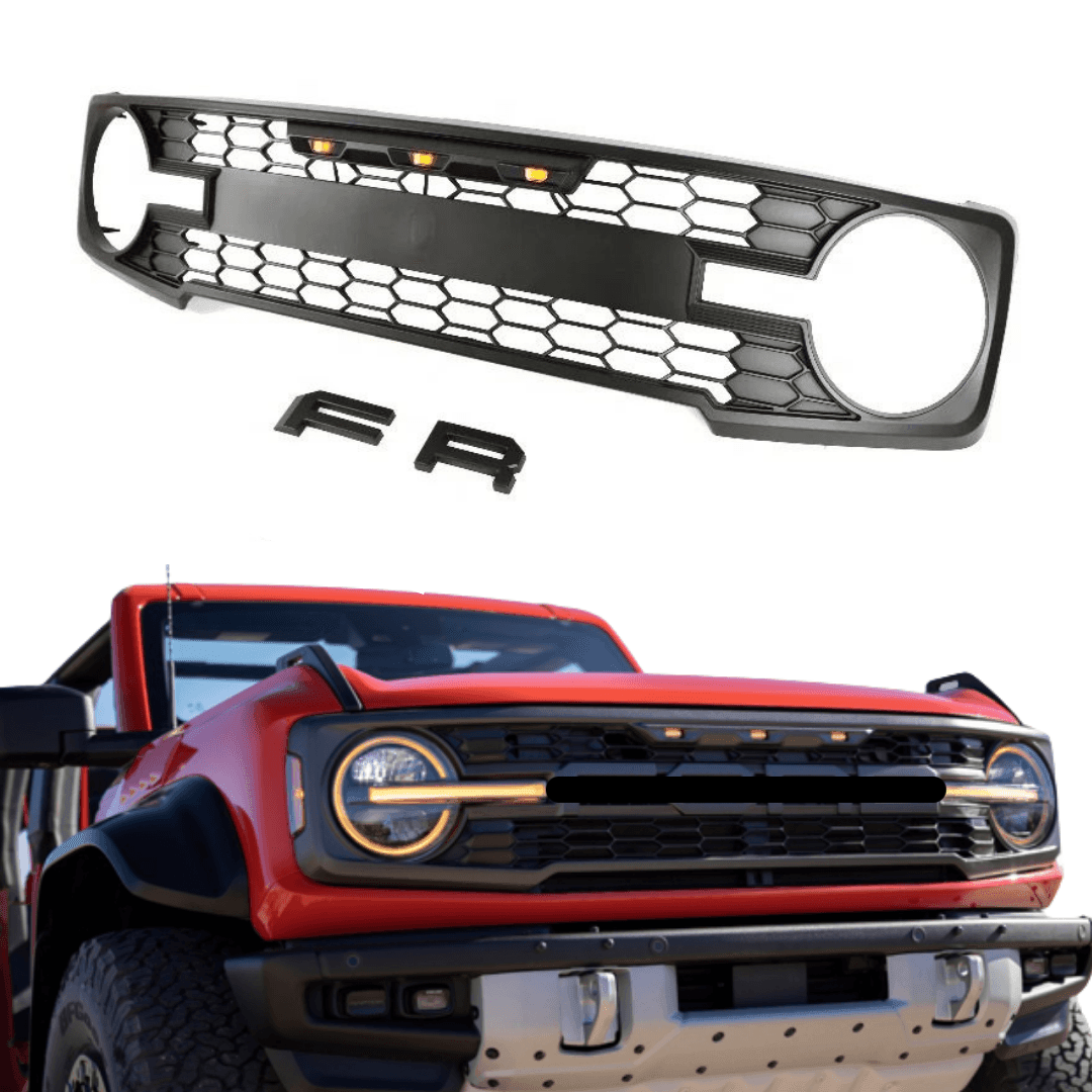 Goodmatchup Raptor Style Aftermarket Front Grille For 2021-2022 Ford Bronco With Letters & Lights - Goodmatchup