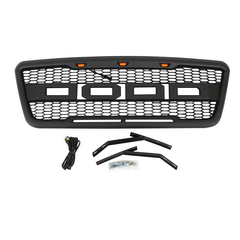 Grill For 2004 2005 2006 2007 2008 f150 Raptor Grill W/E 3 Amber LED Lights& Letters Matte Black - Goodmatchup