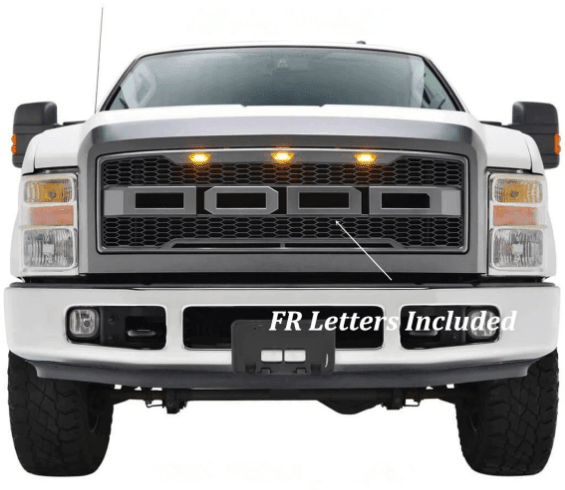 Grill For 2008 2009 2010 Ford F250 F350 F450 Raptor Grill Matte Black W/E Lights With Letters - Goodmatchup