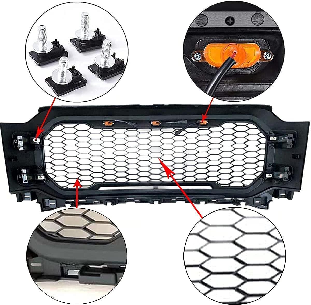 Grill For 2021-2022 Ford f150 Raptor Grill Replacement W/LED Lights & Letters Matte Black - Goodmatchup
