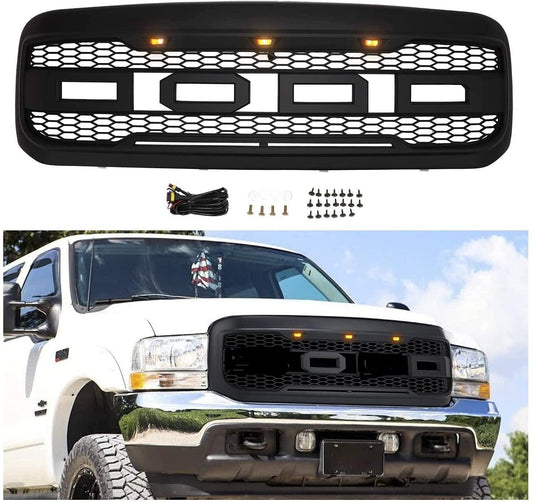 Grille For 2005 2006 2007 Ford f250 f350 Raptor Grill W/LED Lights & Letters Mattle Black - Goodmatchup