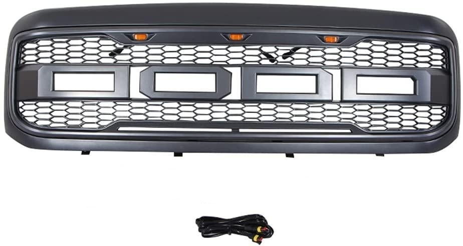 Grille For 2005 2006 2007 Ford f250 f350 Raptor Grill W/LED Lights & Letters Mattle Black - Goodmatchup