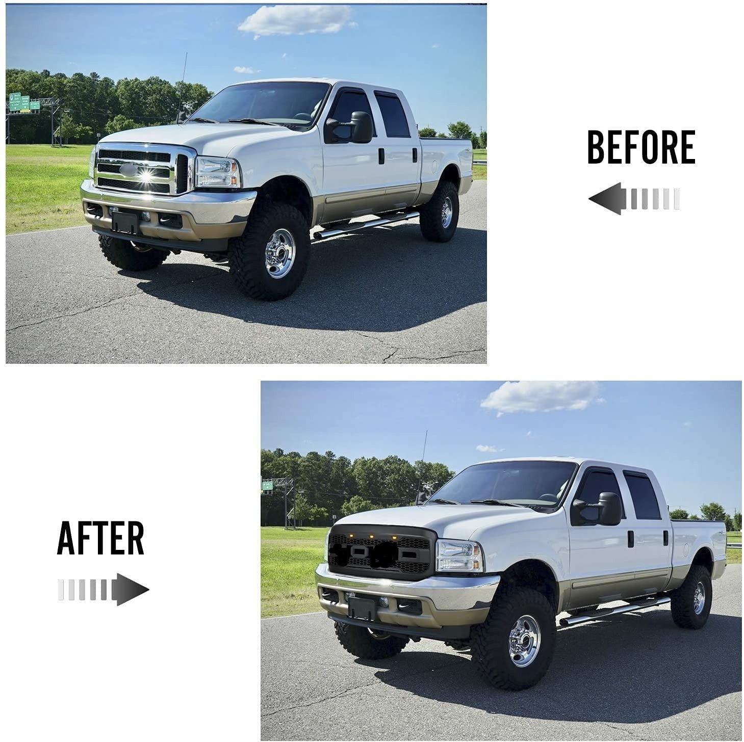 Grille For 2005 2006 2007 Ford f250 f350 Raptor Grill W/LED Lights & Letters Mattle Black - Goodmatchup