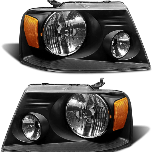 Headlight Assembly for 2004-2008 Ford F150 Clear Lens Black Housing w/ Amber Reflector Headlight Replacement Left and Right - Goodmatchup