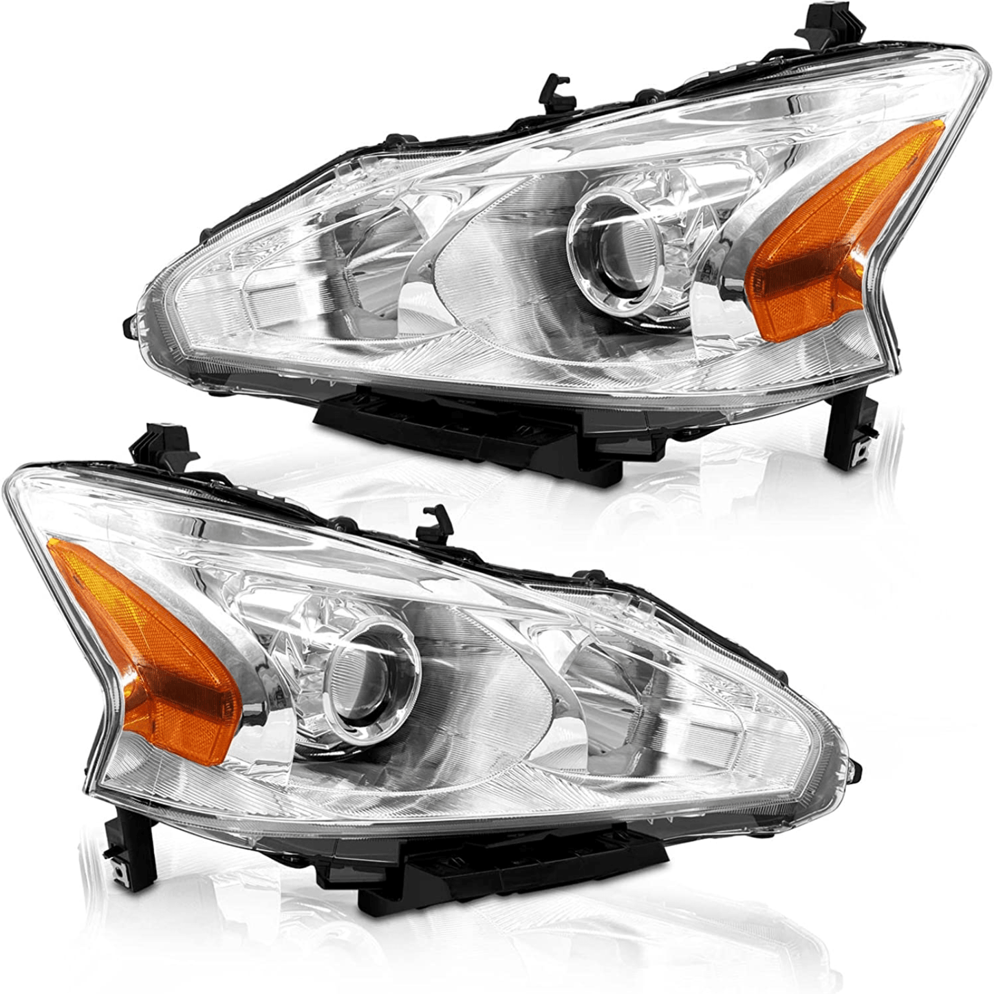 Headlights for 2013 2014 2015 Nissan Altima only fit 4 door driver and passenger side chrome housing clear lens - Goodmatchup