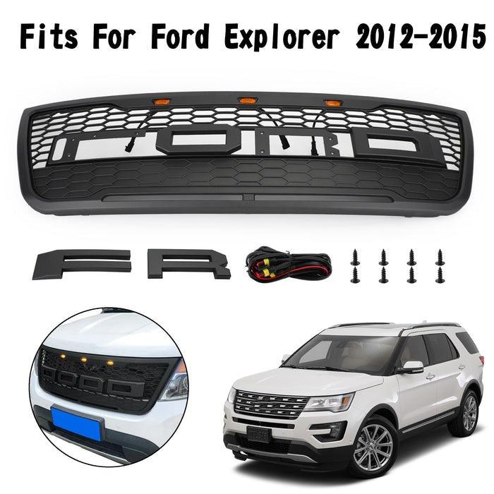 Raptor Grill For 2011 2012 2013 2014 2015 Ford Explorer W/E lights W/letters Matte Black - Goodmatchup