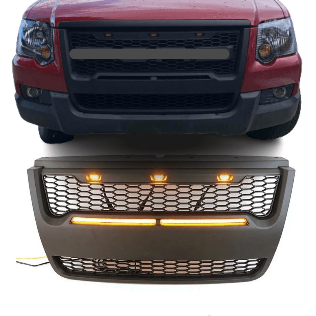Raptor Style Aftermarket Grill For Ford Explorer/Sport Trac 2006 2007 2008 2009 2010 With Letters & Lights Black - Goodmatchup