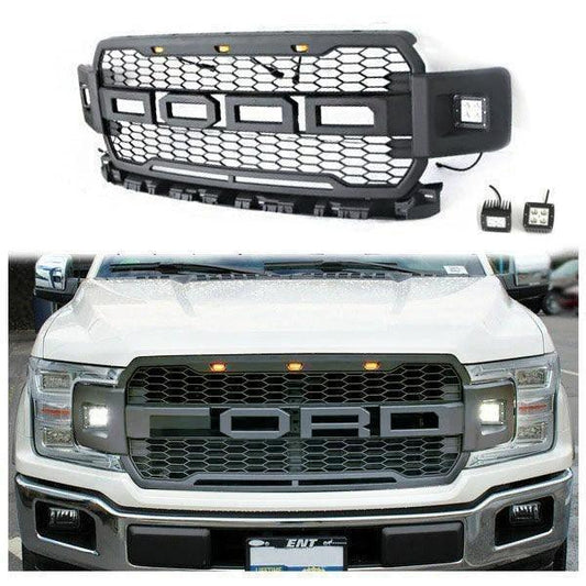 Raptor Style Front Grill For 2018 2019 2020 Ford F150 Replacement W/Side Lights - Goodmatchup