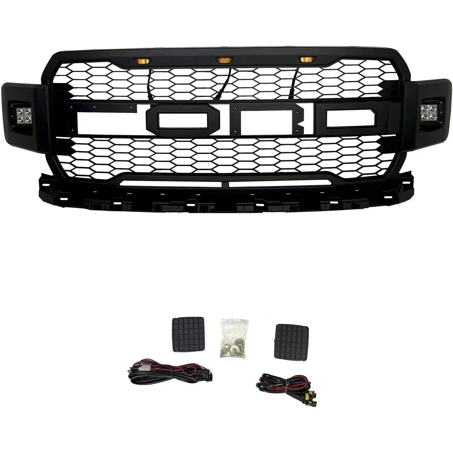 Raptor Style Front Grill For 2018 2019 2020 Ford F150 Replacement W/Side Lights - Goodmatchup