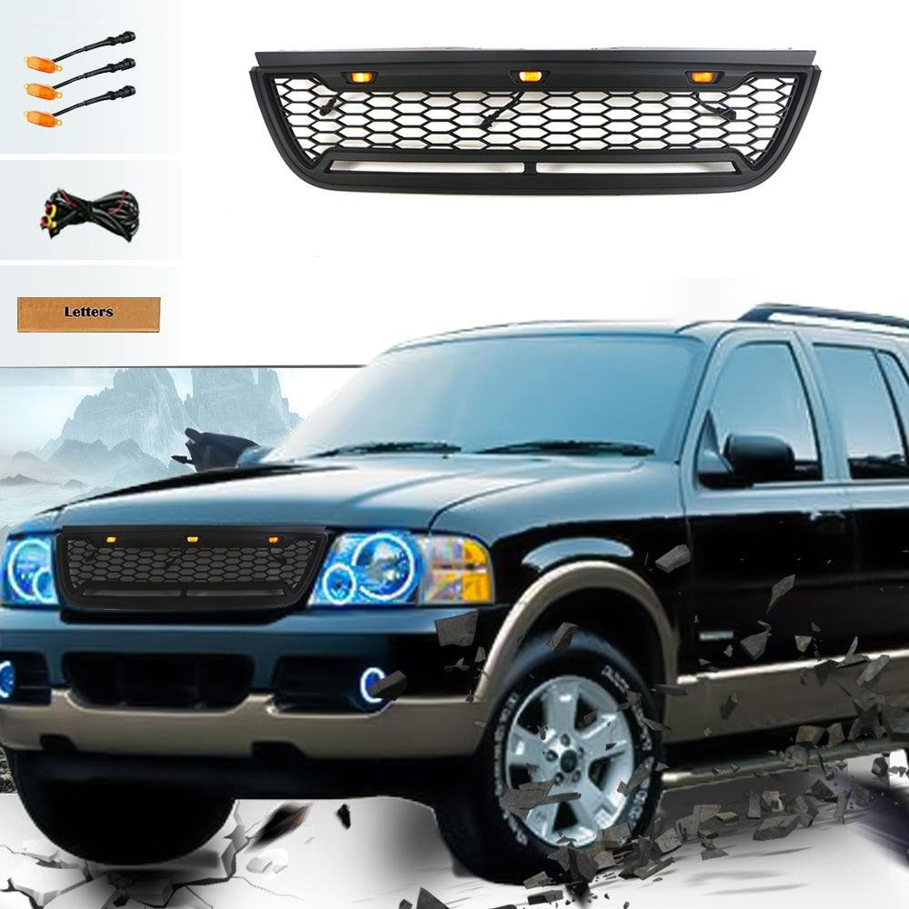 Raptor Style Front Grill For Ford Explorer/Sport Trac 2002 2003 2004 2005 Replacement With Letters & Lights Black - Goodmatchup