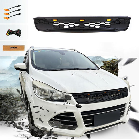 Raptor Style Front Grille For 2013 2014 2015 Ford Escape with Letters and LED Lights Matte Black - Goodmatchup