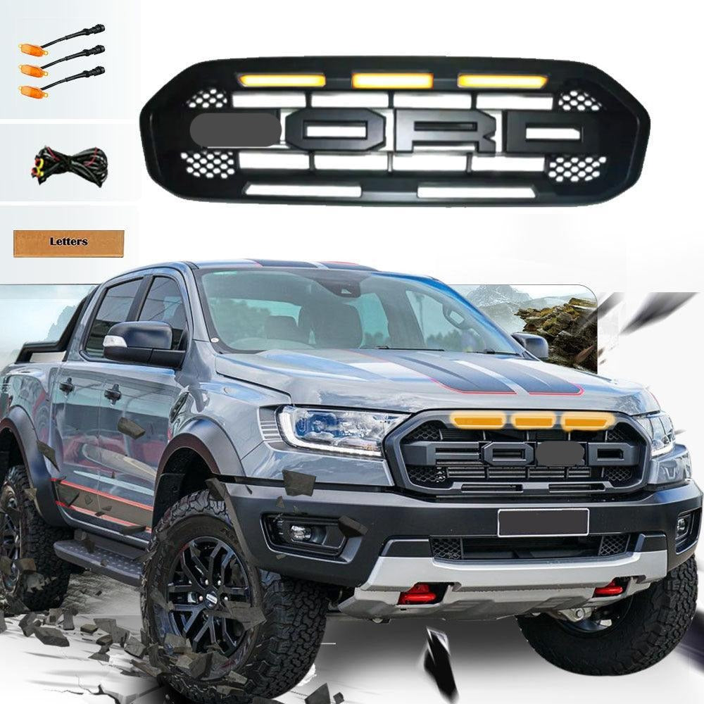 Raptor Style Front Hood Grille For 2019 2020 2021 Ford Ranger W/ Lights & Letters - Goodmatchup
