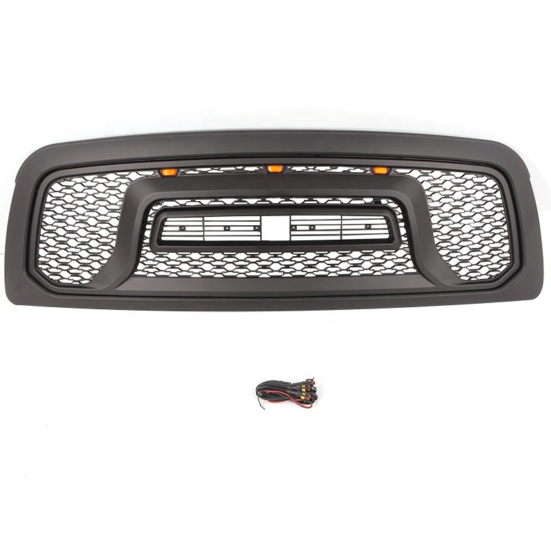 Rebel Style Front Grille for 2009-2013 Dodge Ram 1500 With 3 LED Lights and Letters Black - Goodmatchup
