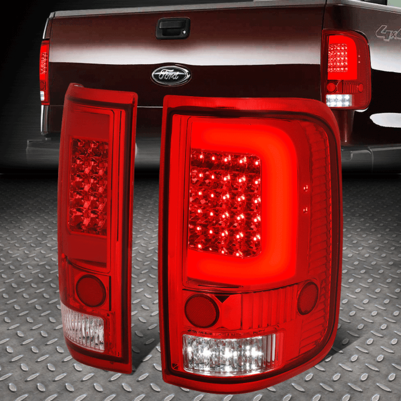 Full LED Tail Lights For Ford F150 Lobo 04-08 – Chrome Housing, Red/White Lamps, Speed Daddy