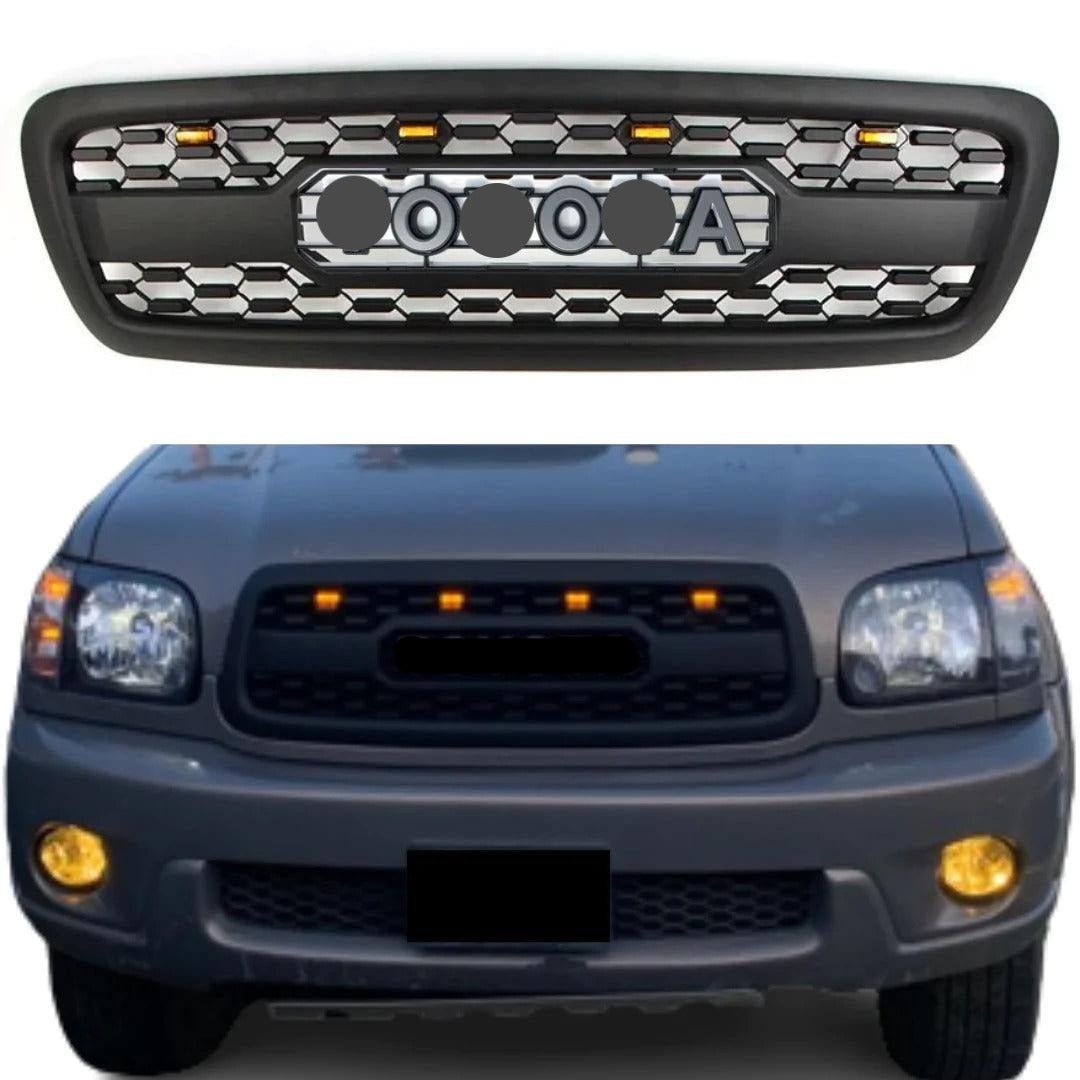 TRD PRO Aftermarket Front Grill For 1st Gen 2001 2002 2003 2004 Toyota Sequoia W/E Lights and Letters Matte Black - Goodmatchup